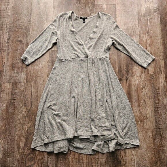 Torrid Grey Marled Faux Wrap Sweater Dress - Picture 1 of 3